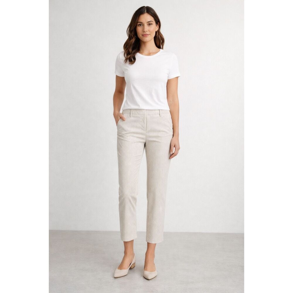 Eliane Rose Striped Ankle Pants Womens Size 2 Beige Stretch Slim Fit